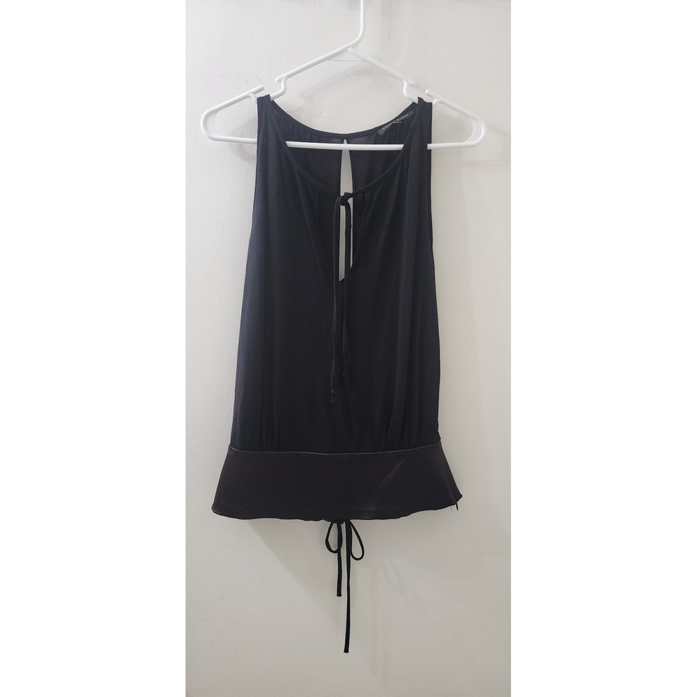 Tempo Paris Black Sleeveless Keyhole Top Satin Trim Lace Up Back Medium